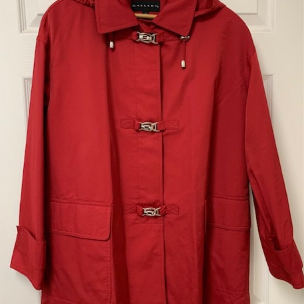 Vintage Gallery Red Coat Boxy Style Lined Hooded Raincoat